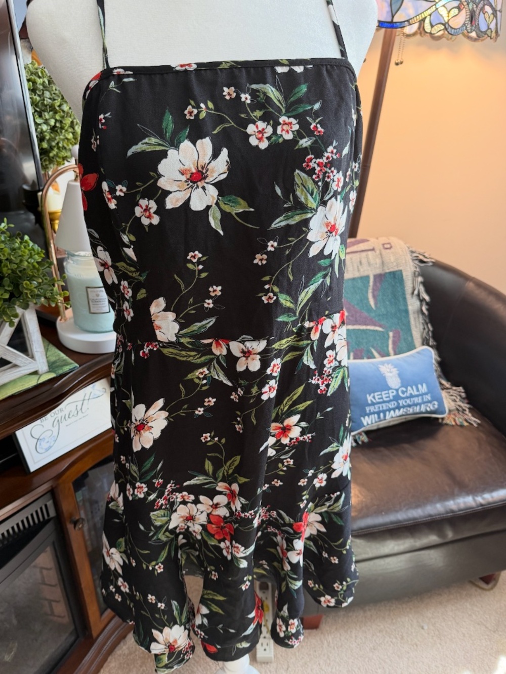 Xhilaration Black Floral Dress Women's L - NWT